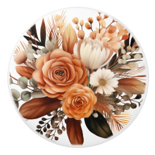 Bouton De Porte En Céramique Bouton en céramique Boho Gold Brown Flowers Floral