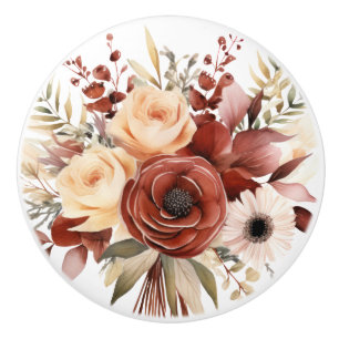 Bouton De Porte En Céramique Bouton en céramique Boho Gold Brown Flowers Floral