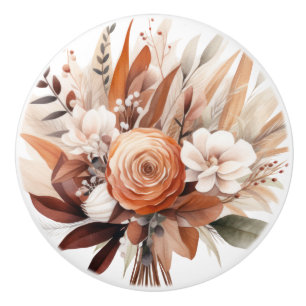 Bouton De Porte En Céramique Bouton en céramique Boho Gold Brown Flowers Floral
