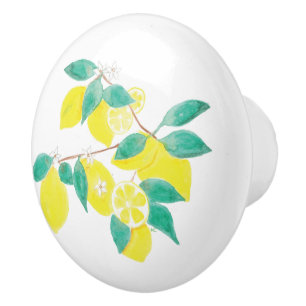 Bouton De Porte En Céramique Bouton en céramique de citrons d'aquarelle