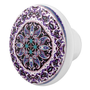 Bouton De Porte En Céramique Bouton en céramique de mandala pourpre