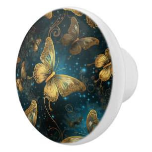 Bouton De Porte En Céramique Bouton en céramique de papillons d'or