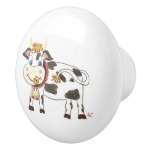 Bouton De Porte En Céramique Bouton en céramique de vache suisse