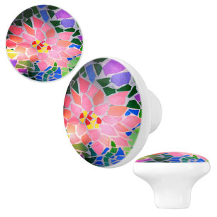 Bouton De Porte En Céramique Bouton en céramique en mosaïque florale rose