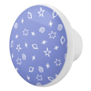 Bouton De Porte En Céramique Bouton en céramique Espace bleu Gribouillis Étoile