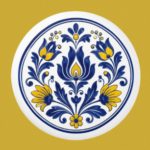 Bouton De Porte En Céramique Bouton en céramique folklorique bleu jaune de Koro