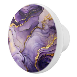 Bouton De Porte En Céramique Bouton en céramique marbré violet