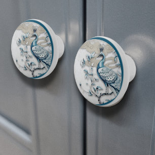 Bouton De Porte En Céramique Bouton en céramique Paon Couronné Élégant