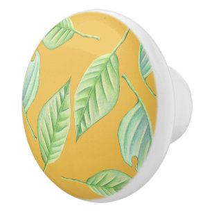Bouton De Porte En Céramique Bouton en céramique personnalisée Feuille vert