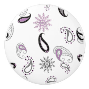 Bouton De Porte En Céramique Bouton en céramique Retro Purple Paisley