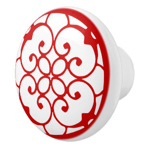 Bouton De Porte En Céramique Bouton en céramique rouge blanc Motif décoratif