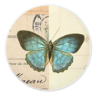 Bouton De Porte En Céramique Bouton en céramique rustique de papillon vintage