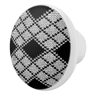 Bouton De Porte En Céramique Bouton en céramique tricot argyles noir