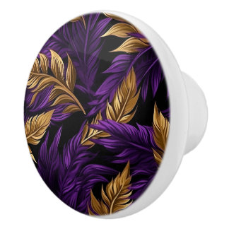 Bouton De Porte En Céramique Bouton en céramique violet et or floral