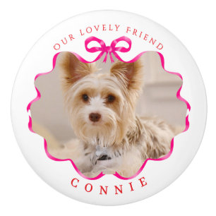 Bouton De Porte En Céramique Bow Red Ribbon Pet Blanc