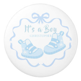 Bouton De Porte En Céramique Bow Ribbon C'est un garçon bleu