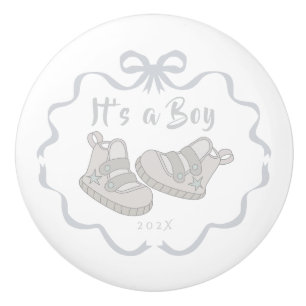 Bouton De Porte En Céramique Bow Ribbon C'est un garçon gris