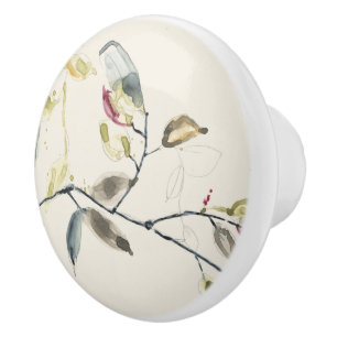 Bouton De Porte En Céramique Branche de feuille d'aquarelle