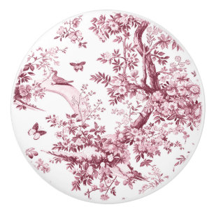 Bouton De Porte En Céramique Branche de la fleur de crème rose Magenta