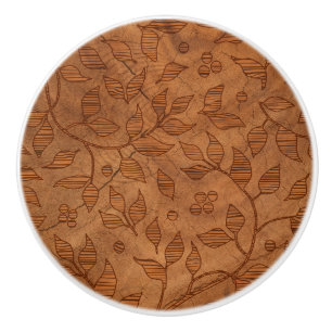 Bouton De Porte En Céramique Branches feuillues Brown