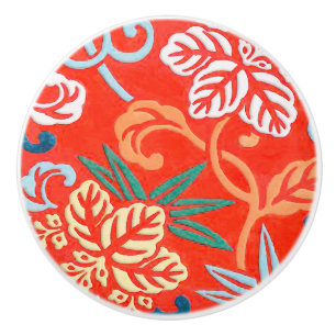 Bouton De Porte En Céramique Brocard japonais - rouge et blanc