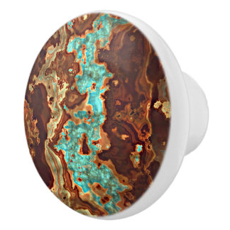 Bouton De Porte En Céramique Brown Aqua Turquoise Green Geode Marble Art