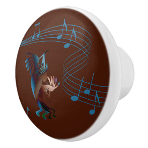 Bouton De Porte En Céramique Brown de musique Kokopelli
