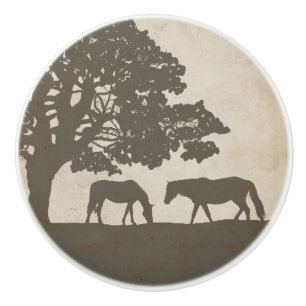 Bouton De Porte En Céramique Brown et ivoire Vintage Horse Farm Mariage