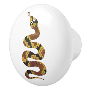 Bouton De Porte En Céramique Brun de serpent et silhouette d'or