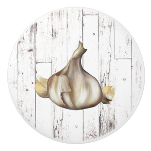 Bouton De Porte En Céramique Bulbe d'ail blanc bois rustique cuisine de ferme