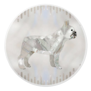 Bouton De Porte En Céramique Bulldog français - silhouette de perle française