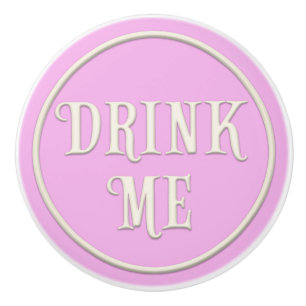 Bouton De Porte En Céramique "Buvez-moi" Wonderland Tea Party Pastel Pink