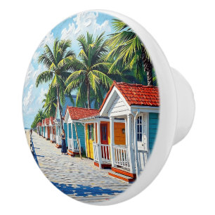 Bouton De Porte En Céramique Cabanes de plage tropicales colorées