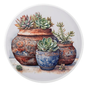 Bouton De Porte En Céramique Cactus et succulents