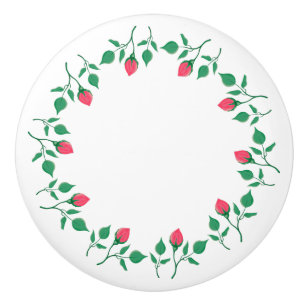 Bouton De Porte En Céramique Cadre rond fleuri avec fleurs roses