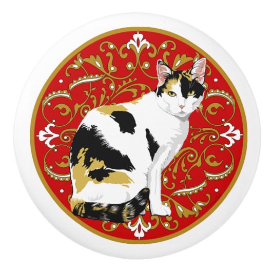 Bouton De Porte En Céramique Calico Cat Baroque (Devant)