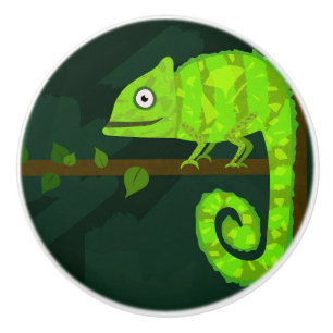 Bouton De Porte En Céramique Caméléon vert mignon