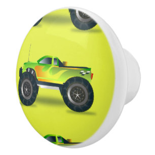 Bouton De Porte En Céramique Camion Monster sur le vert citron