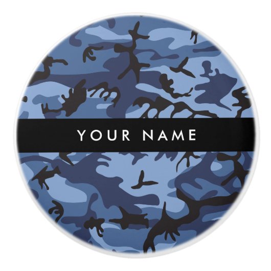 Bouton De Porte En Céramique Camouflage bleu marine Votre nom Personnalisez (Devant)