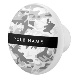 Bouton De Porte En Céramique Camouflage neige hivernale grise Personnalisez vot