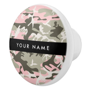 Bouton De Porte En Céramique Camouflage Rose et Vert Personnalisez votre nom