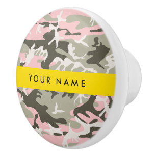 Bouton De Porte En Céramique Camouflage Rose et Vert Personnalisez votre nom