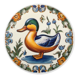 Bouton De Porte En Céramique Canard vert jaune Art animal populaire européen