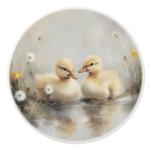 Bouton De Porte En Céramique Canetons à l'aquarelle Fleurs de pissenlit