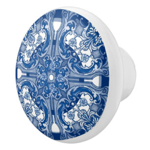 Bouton De Porte En Céramique Capri Maiolica Delft Bleu et Blanc Méditerranéen