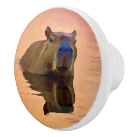 Bouton De Porte En Céramique Capybara Émergée d'un lac paisible (Droite)