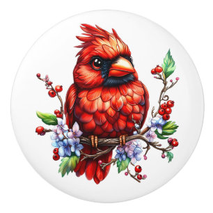 Bouton De Porte En Céramique Cardinal redbird