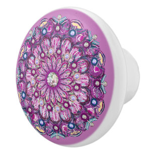 Bouton De Porte En Céramique Cardinal rouge Rosace