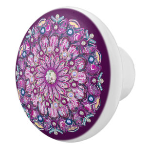 Bouton De Porte En Céramique Cardinal rouge Rosace