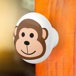 Bouton De Porte En Céramique Caricature animalière du singe mignon sauvage d'un